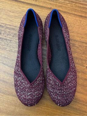 ROTHY’S The Flat Eggplant Metallic Round Toe Slip On Ballet Flats 9 US